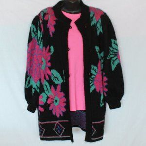 Vintage JM Joss Black Floral Cardigan Sweater